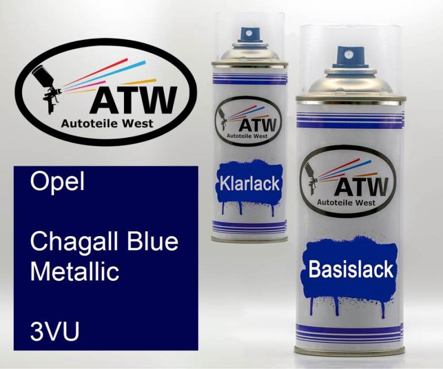 Opel, Chagall Blue Metallic, 3VU: 400ml Sprühdose + 400ml Klarlack - Set, von ATW Autoteile West.